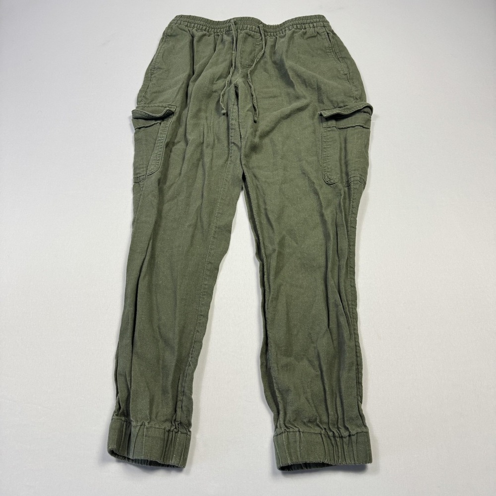 Banana Republic Jogger Pants Womens XS Green Linen Cargo Elastic Waist Cuffed